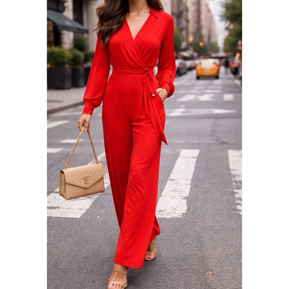 Jay Godfrey Valentine's Red Wrap Front Long Sleeve Jumpsuit - NWT - Size 4
